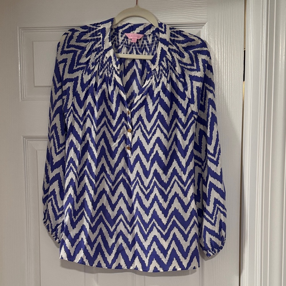Lilly Pulitzer Elsa Blue and White Patterned Top